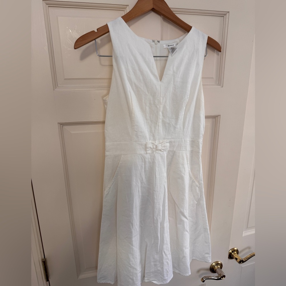 Esley Classic White Linen Dress with Bow - Perfect Easter Dress!